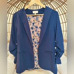 Navy Blue Skies are Blue Shirred Sleeve Blazer